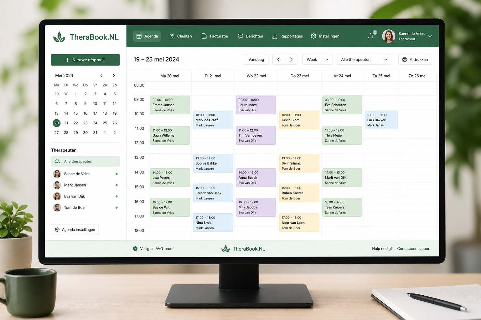 TheraBook.NL agenda met weekoverzicht in het Nederlands